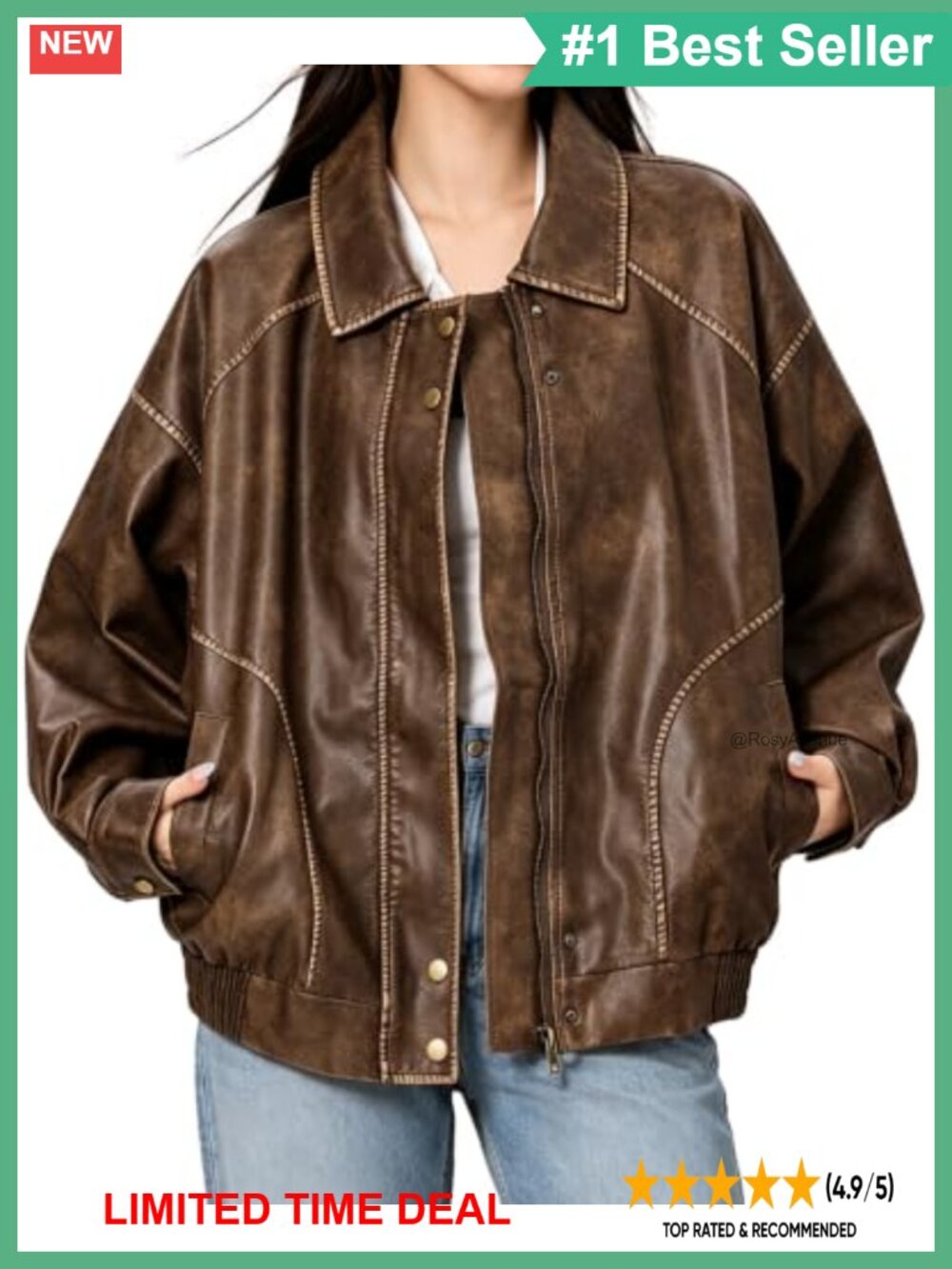 Oversized Faux Leather Motorcycle Jacket Y2K Vintage Plus Size Bomber
